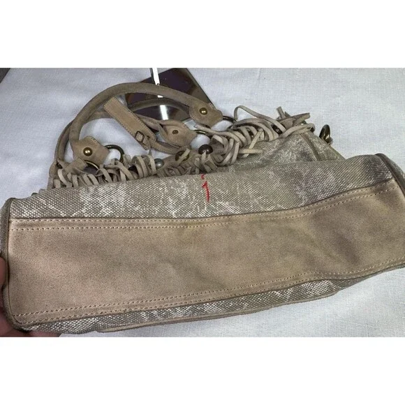 Ed Hardy Fringe Studded Purse Suede Leather Canvas Embroidered Boho Western - Picture 5 of 16